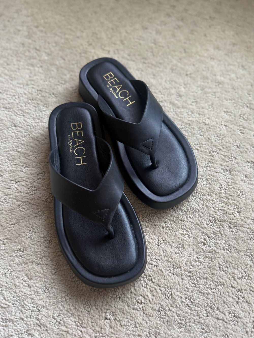 BEACH Black Thong Platform Sandals for Women